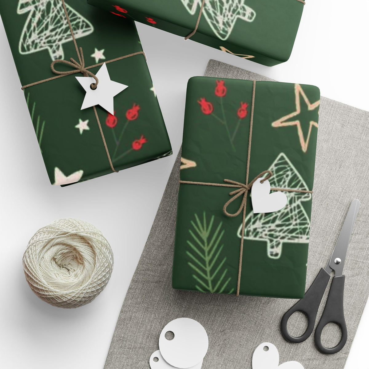 Festive Green Christmas Wrapping Paper with Stars and Holly