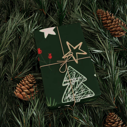 Festive Green Christmas Wrapping Paper with Stars and Holly