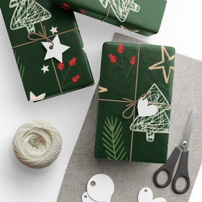Festive Green Christmas Wrapping Paper with Stars and Holly