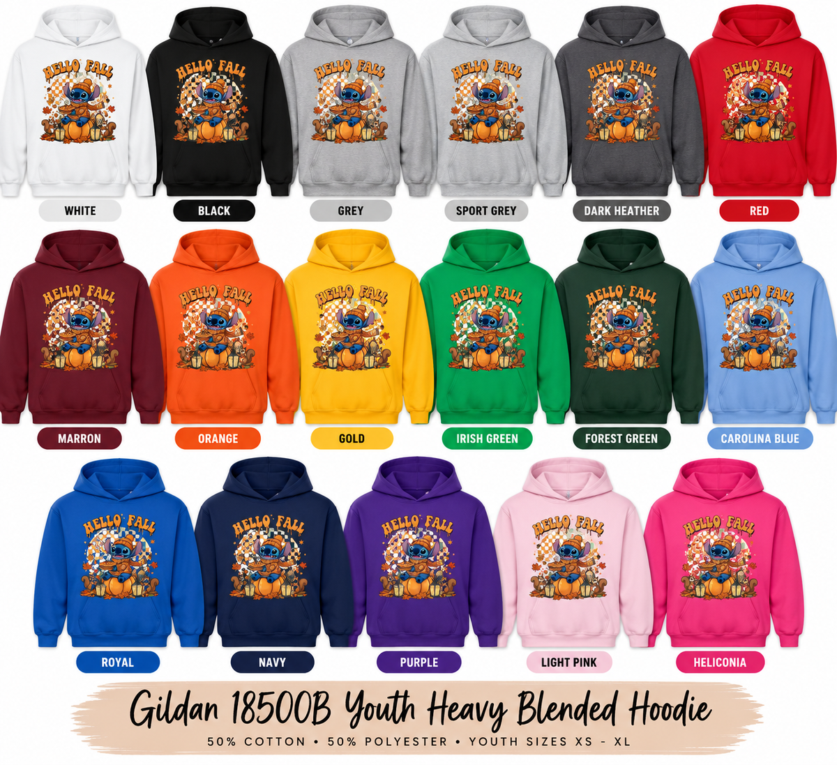 Hello Fall Stitch Autumn Youth Hoodie